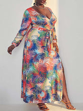 Palm Tree Printed Slit Maxi Dress